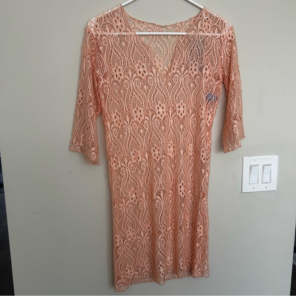 NWT Peach Lace 3/4 Sleeves beach coverup size M